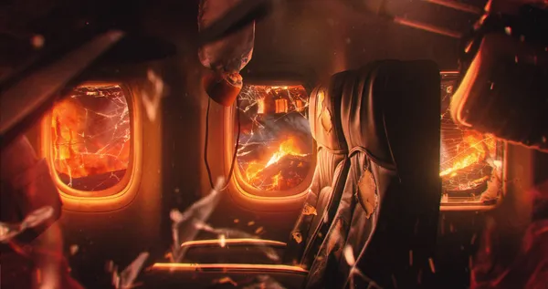 Fiery chaos inside a plane from "A Tragédia Anunciada Voo 3054".
