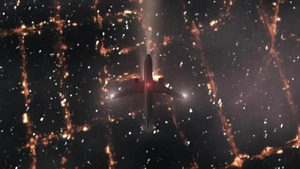Plane flying over a city at night in "A Tragédia Anunciada Voo 3054".