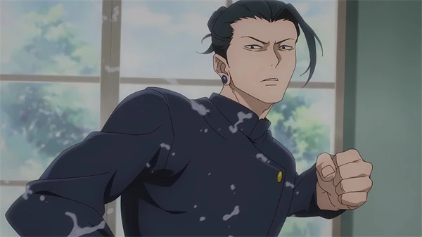 Suguru Geto in a dynamic action stance from Jujutsu Kaisen–The Movie.