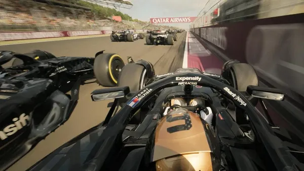 F1 cars compete fiercely on the track in "F1 The Movie".