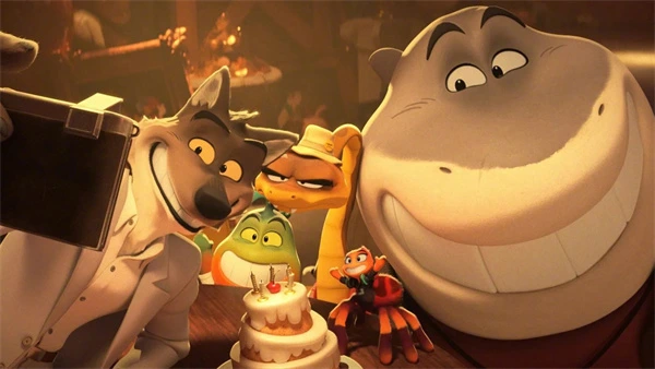 The Bad Guys 2 team smiling at birthday party
